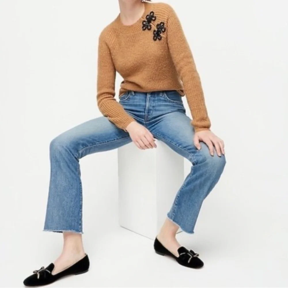 J. Crew | Alpaca Wool Camel Tan Ribbed Sweater with Beaded Frog Clasps Size XS
